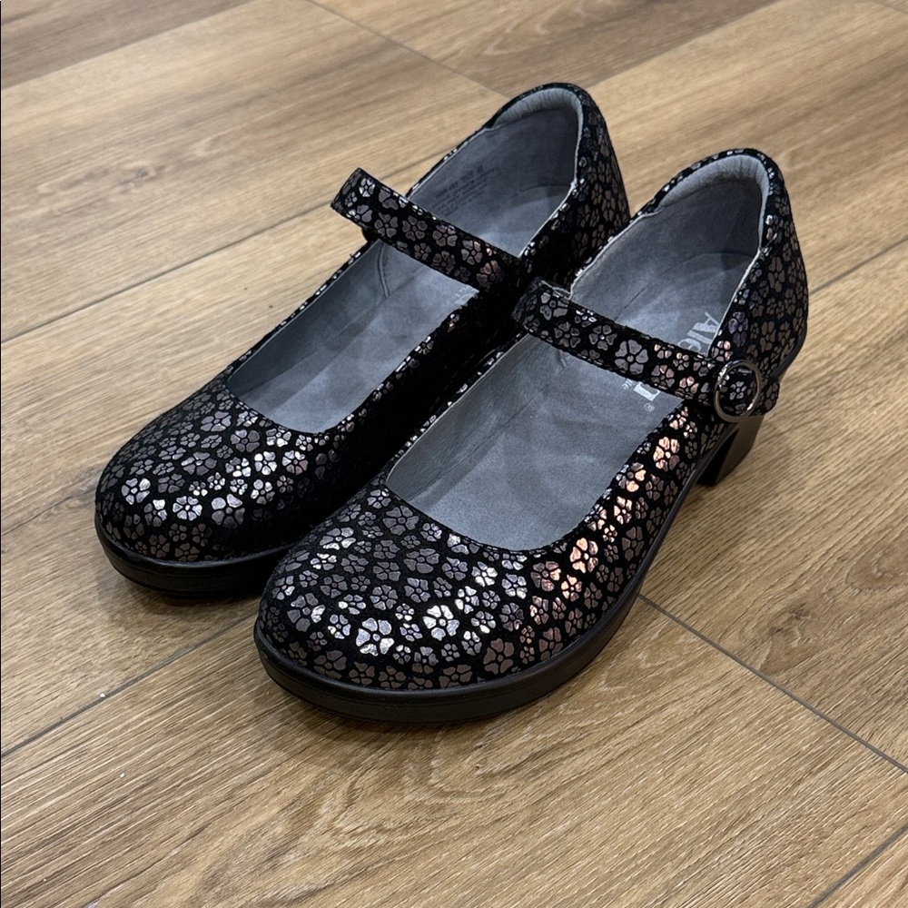 Alegria Metallic Floral Mary Jane Heels 40